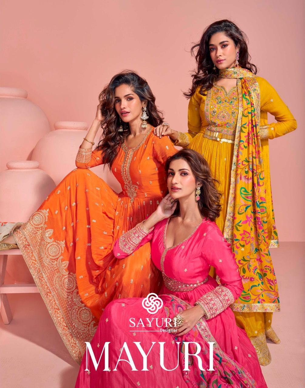 PREMIUM CHINON SILK EMBROIDERED FRONT AND BACK GOWN WITH EMBROIDERED SUIT