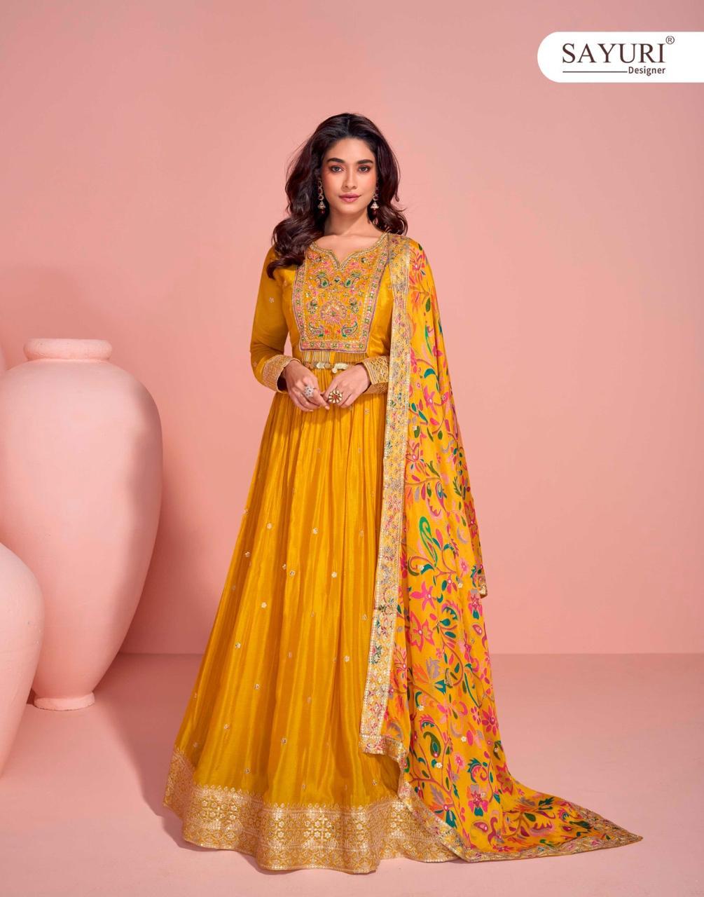 PREMIUM CHINON SILK EMBROIDERED FRONT AND BACK GOWN WITH EMBROIDERED SUIT