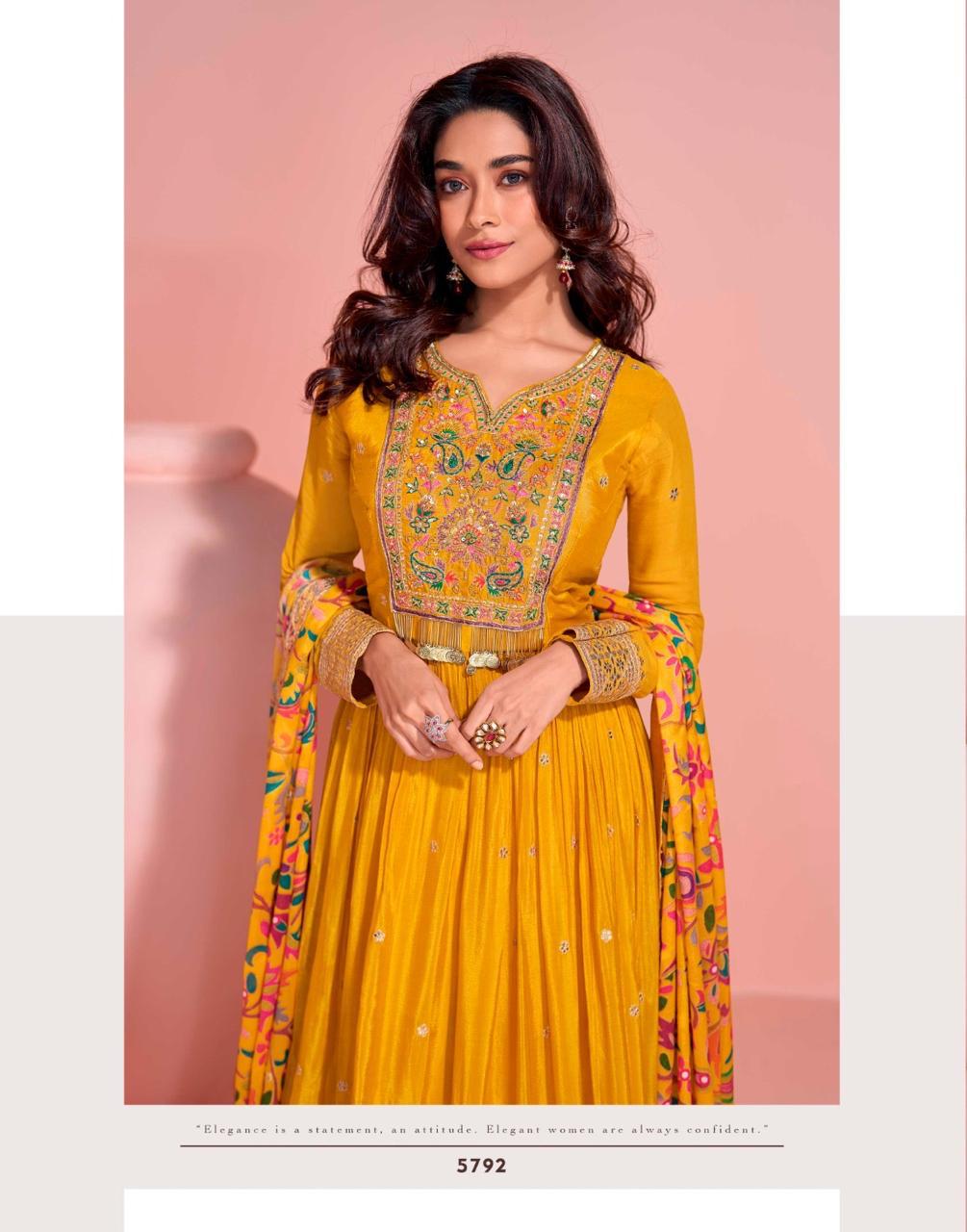 PREMIUM CHINON SILK EMBROIDERED FRONT AND BACK GOWN WITH EMBROIDERED SUIT