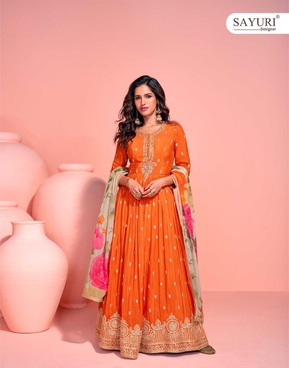 PREMIUM CHINON SILK EMBROIDERED FRONT AND BACK GOWN WITH EMBROIDERED SUIT